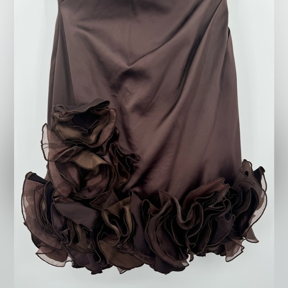 Jovani Satin Ruffle Mini Dress Evening Prom Formal Cocktail - Brown - Size 6 - Picture 6 of 7